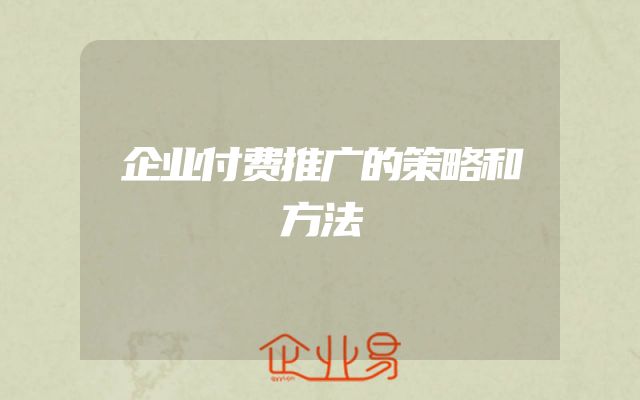 企业付费推广的策略和方法