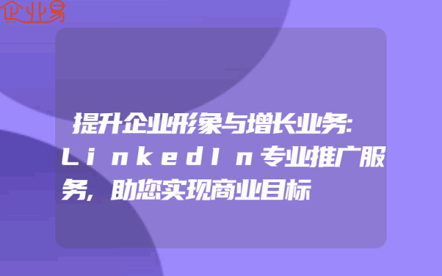 提升企业形象与增长业务:LinkedIn专业推广服务,助您实现商业目标