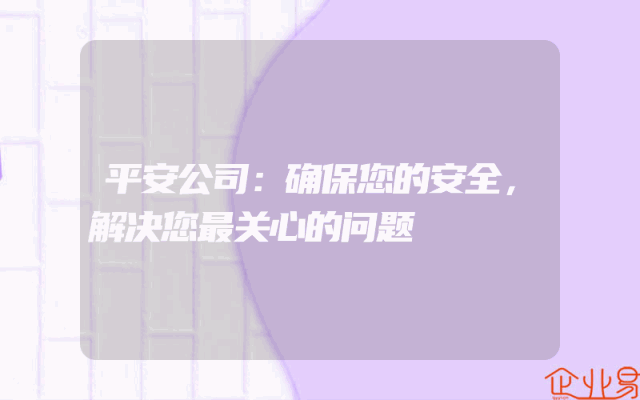 平安公司：确保您的安全，解决您最关心的问题