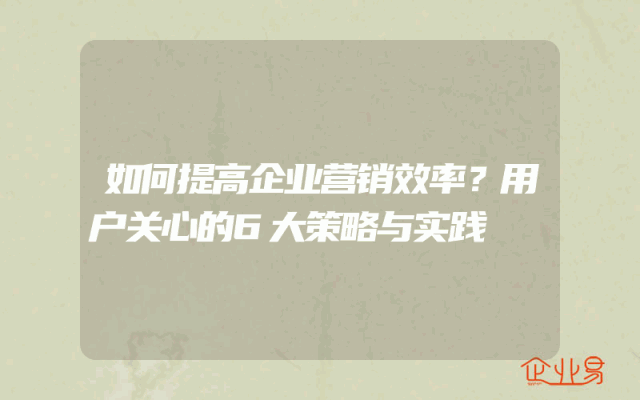 如何提高企业营销效率？用户关心的6大策略与实践
