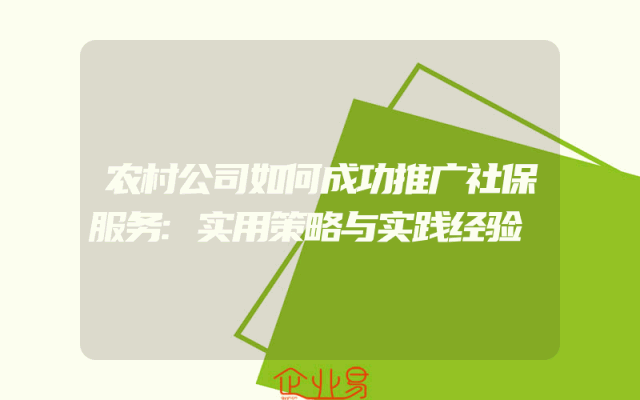 农村公司如何成功推广社保服务:实用策略与实践经验
