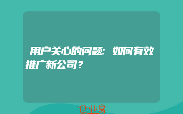 用户关心的问题:如何有效推广新公司？