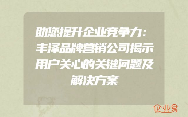 助您提升企业竞争力：丰泽品牌营销公司揭示用户关心的关键问题及解决方案