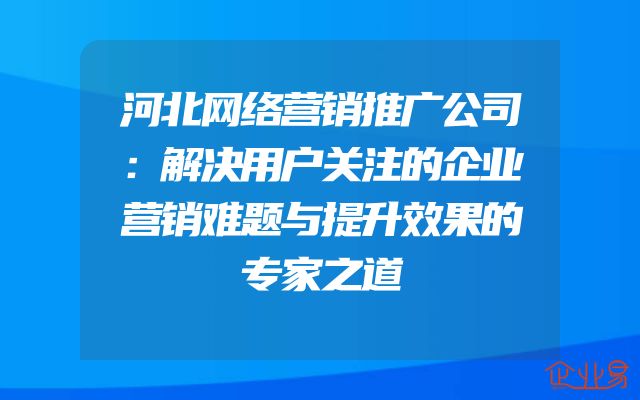河北网络营销推广公司：解决用户关注的企业营销难题与提升效果的专家之道