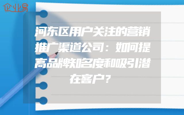 河东区用户关注的营销推广渠道公司：如何提高品牌知名度和吸引潜在客户？
