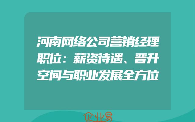 河南网络公司营销经理职位：薪资待遇、晋升空间与职业发展全方位
