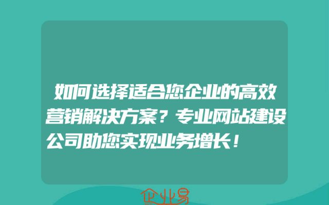 如何选择适合您企业的高效营销解决方案？专业网站建设公司助您实现业务增长！