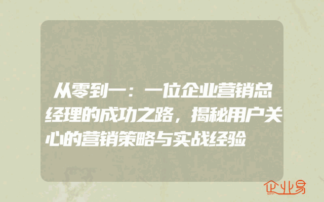 从零到一：一位企业营销总经理的成功之路，揭秘用户关心的营销策略与实战经验