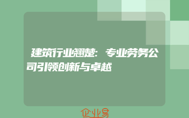 建筑行业翘楚:专业劳务公司引领创新与卓越