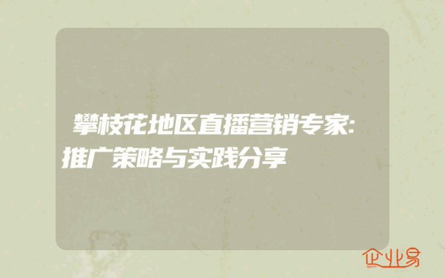 攀枝花地区直播营销专家:推广策略与实践分享