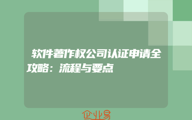 软件著作权公司认证申请全攻略：流程与要点