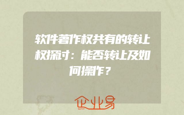软件著作权共有的转让权探讨：能否转让及如何操作？
