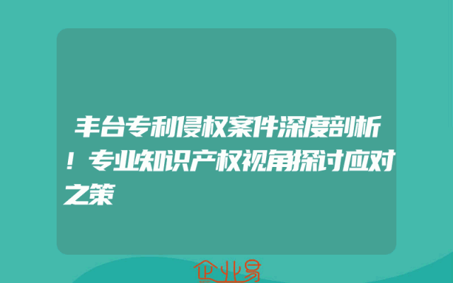 丰台专利侵权案件深度剖析！专业知识产权视角探讨应对之策