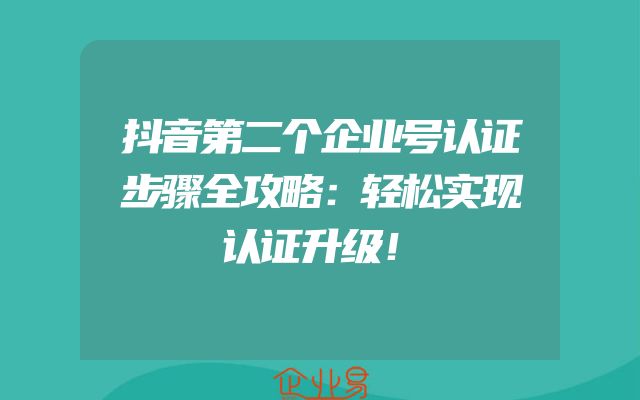 抖音第二个企业号认证步骤全攻略：轻松实现认证升级！