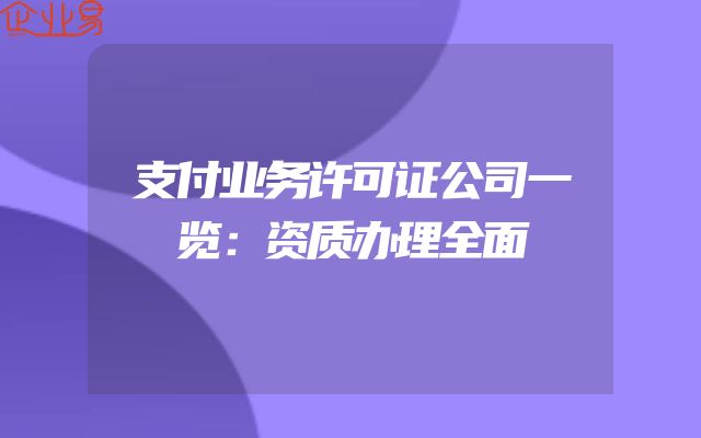 支付业务许可证公司一览：资质办理全面