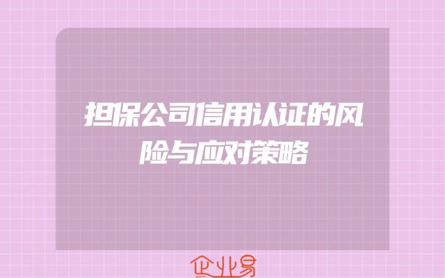 担保公司信用认证的风险与应对策略