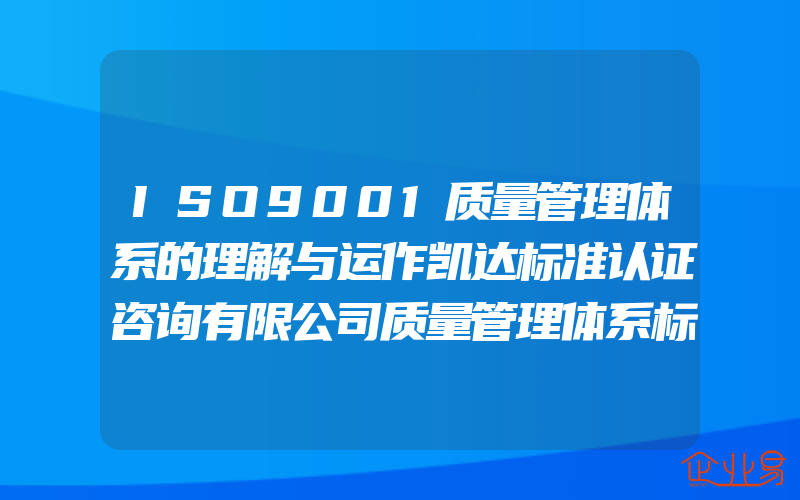 ISO9001质量管理体系的理解与运作凯达标准认证咨询有限公司质量管理体系标准管理书籍