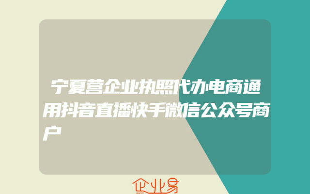 宁夏营企业执照代办电商通用抖音直播快手微信公众号商户