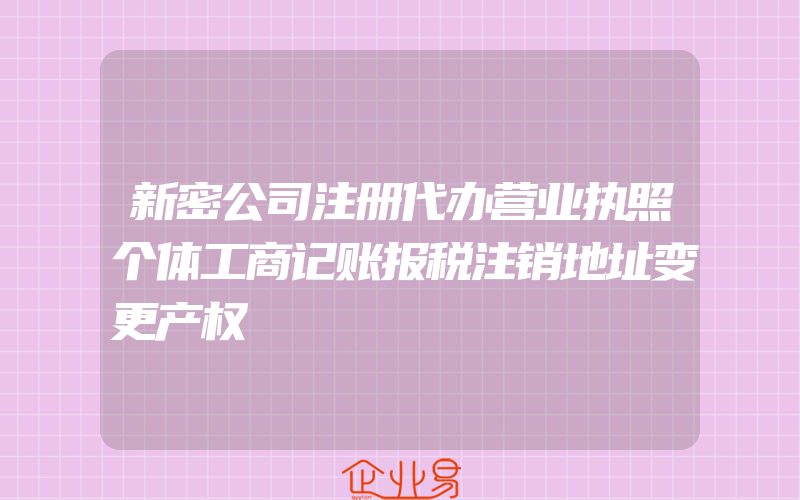 新密公司注册代办营业执照个体工商记账报税注销地址变更产权