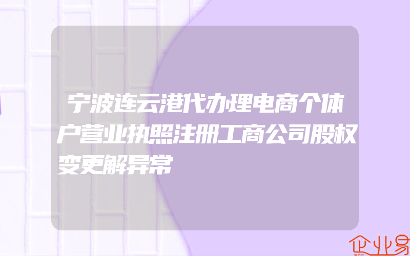 宁波连云港代办理电商个体户营业执照注册工商公司股权变更解异常