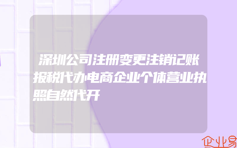 深圳公司注册变更注销记账报税代办电商企业个体营业执照自然代开