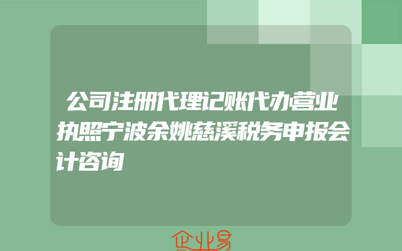 公司注册代理记账代办营业执照宁波余姚慈溪税务申报会计咨询