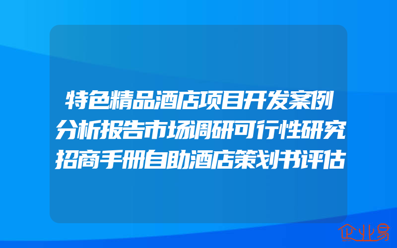 特色精品酒店项目开发案例分析报告市场调研可行性研究招商手册自助酒店策划书评估市场状况分析项目考察报告