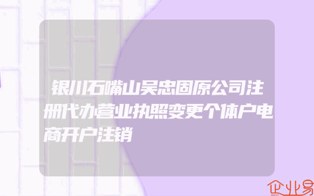 银川石嘴山吴忠固原公司注册代办营业执照变更个体户电商开户注销