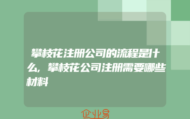 攀枝花注册公司的流程是什么,攀枝花公司注册需要哪些材料