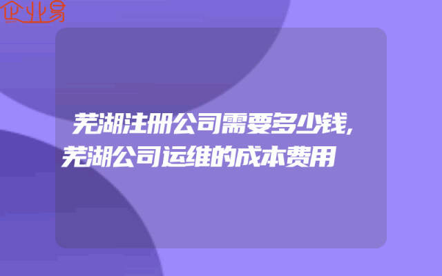 芜湖注册公司需要多少钱,芜湖公司运维的成本费用