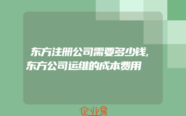 东方注册公司需要多少钱,东方公司运维的成本费用