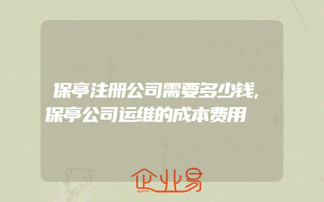 保亭注册公司需要多少钱,保亭公司运维的成本费用