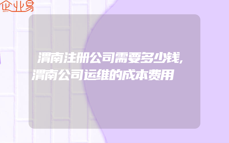 渭南注册公司需要多少钱,渭南公司运维的成本费用