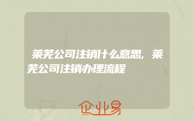 莱芜公司注销什么意思,莱芜公司注销办理流程
