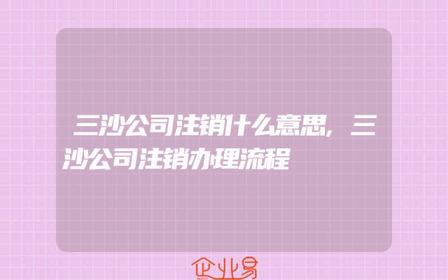 三沙公司注销什么意思,三沙公司注销办理流程
