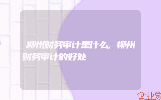 柳州财务审计是什么,柳州财务审计的好处