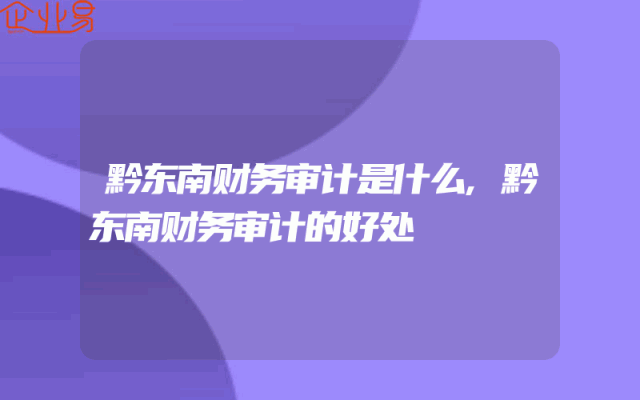 黔东南财务审计是什么,黔东南财务审计的好处
