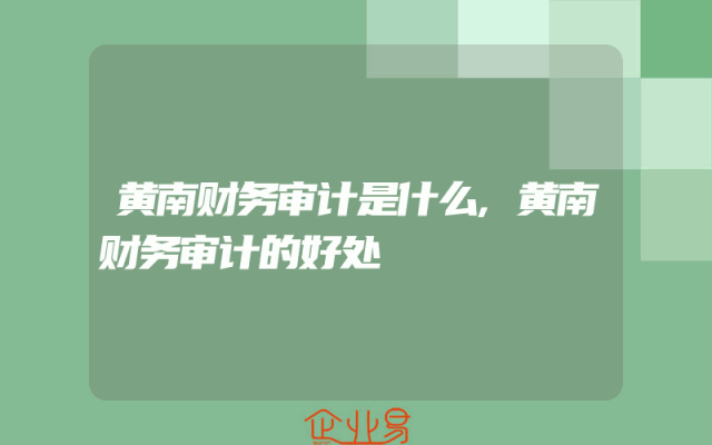 黄南财务审计是什么,黄南财务审计的好处