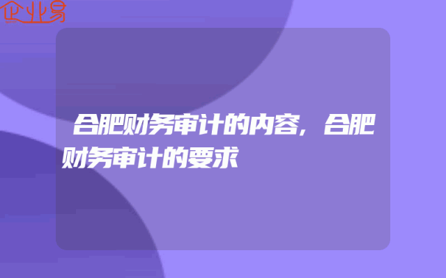 合肥财务审计的内容,合肥财务审计的要求