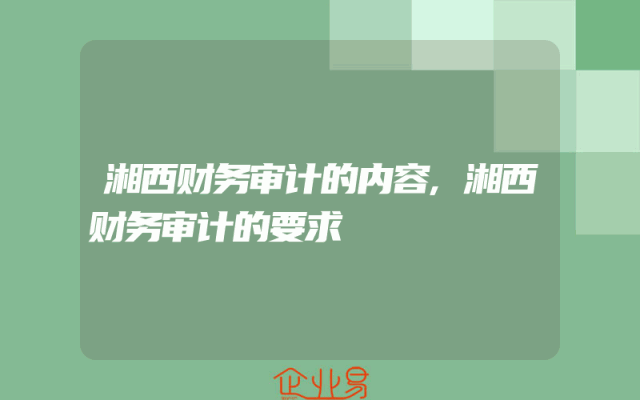 湘西财务审计的内容,湘西财务审计的要求
