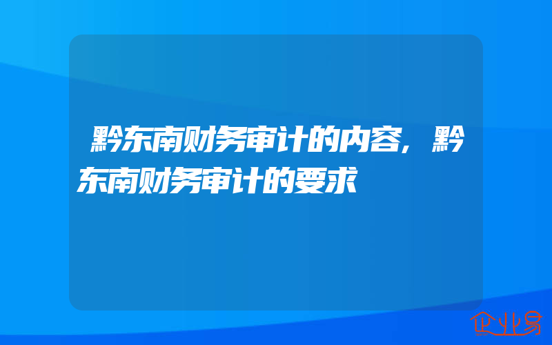 黔东南财务审计的内容,黔东南财务审计的要求