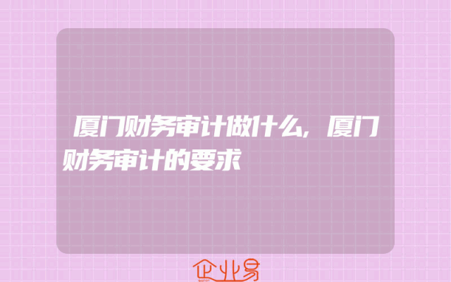 厦门财务审计做什么,厦门财务审计的要求