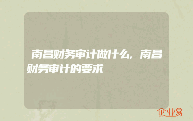 南昌财务审计做什么,南昌财务审计的要求