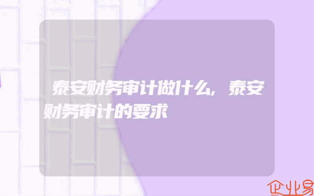 泰安财务审计做什么,泰安财务审计的要求
