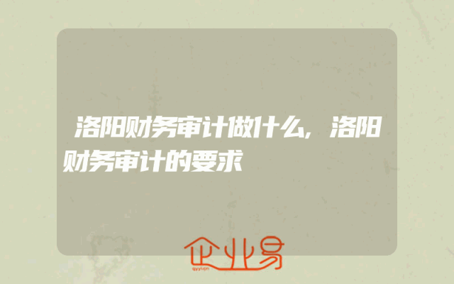 洛阳财务审计做什么,洛阳财务审计的要求