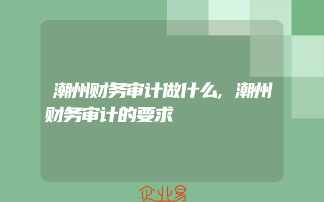 潮州财务审计做什么,潮州财务审计的要求