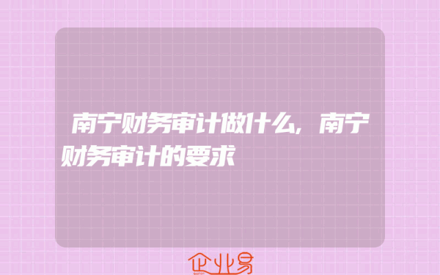 南宁财务审计做什么,南宁财务审计的要求