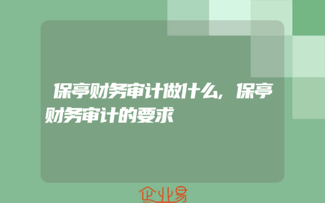 保亭财务审计做什么,保亭财务审计的要求