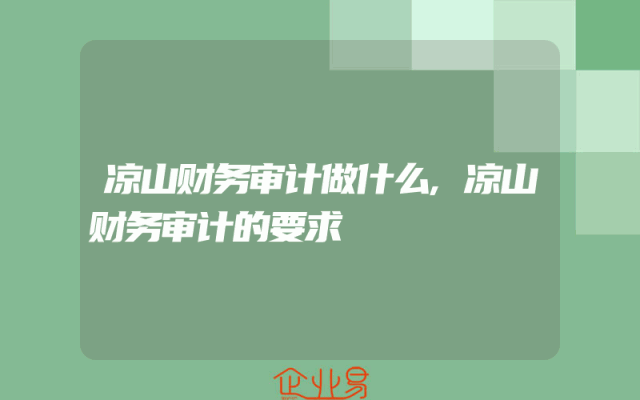 凉山财务审计做什么,凉山财务审计的要求