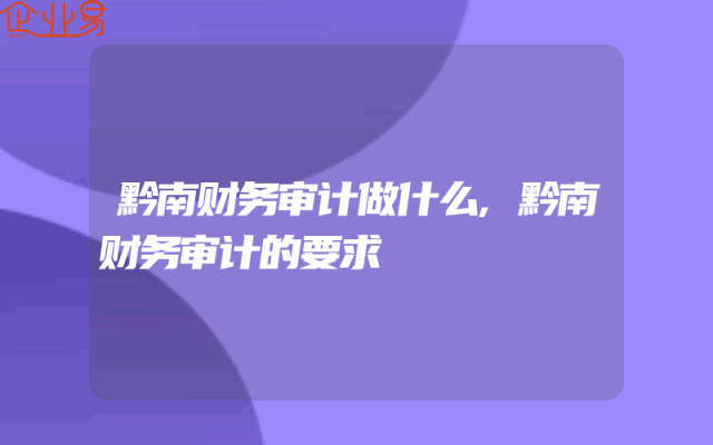 黔南财务审计做什么,黔南财务审计的要求